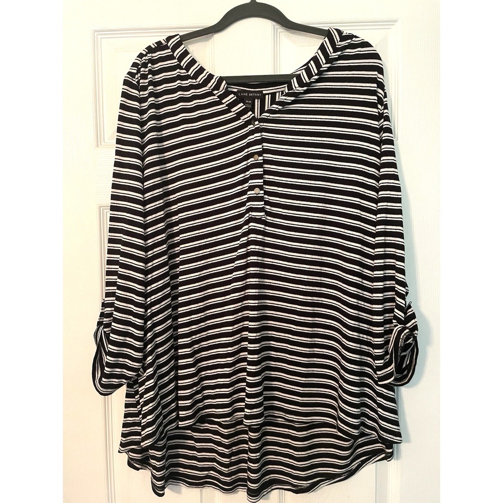 Lane Bryant 26 / 28 top blouse black and white stripe tunic stretch office